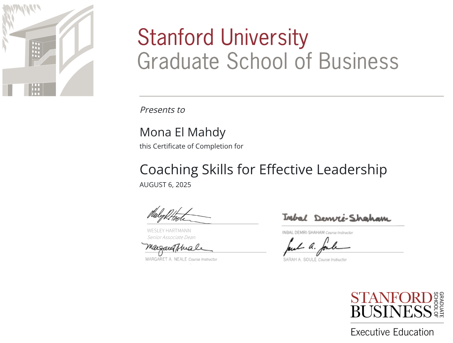 Stanford certificate: Coaching Skills for Effective Leadership