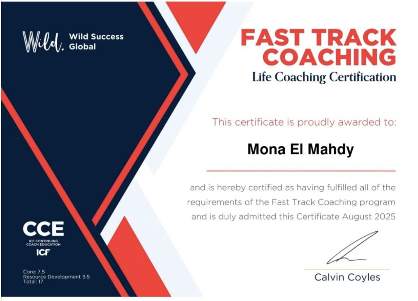 Fast Track Coaching certificate, Wild Success
